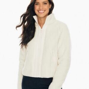 Southern Tide phoenix cropped fleece Sherpa zip up jacket size large cream